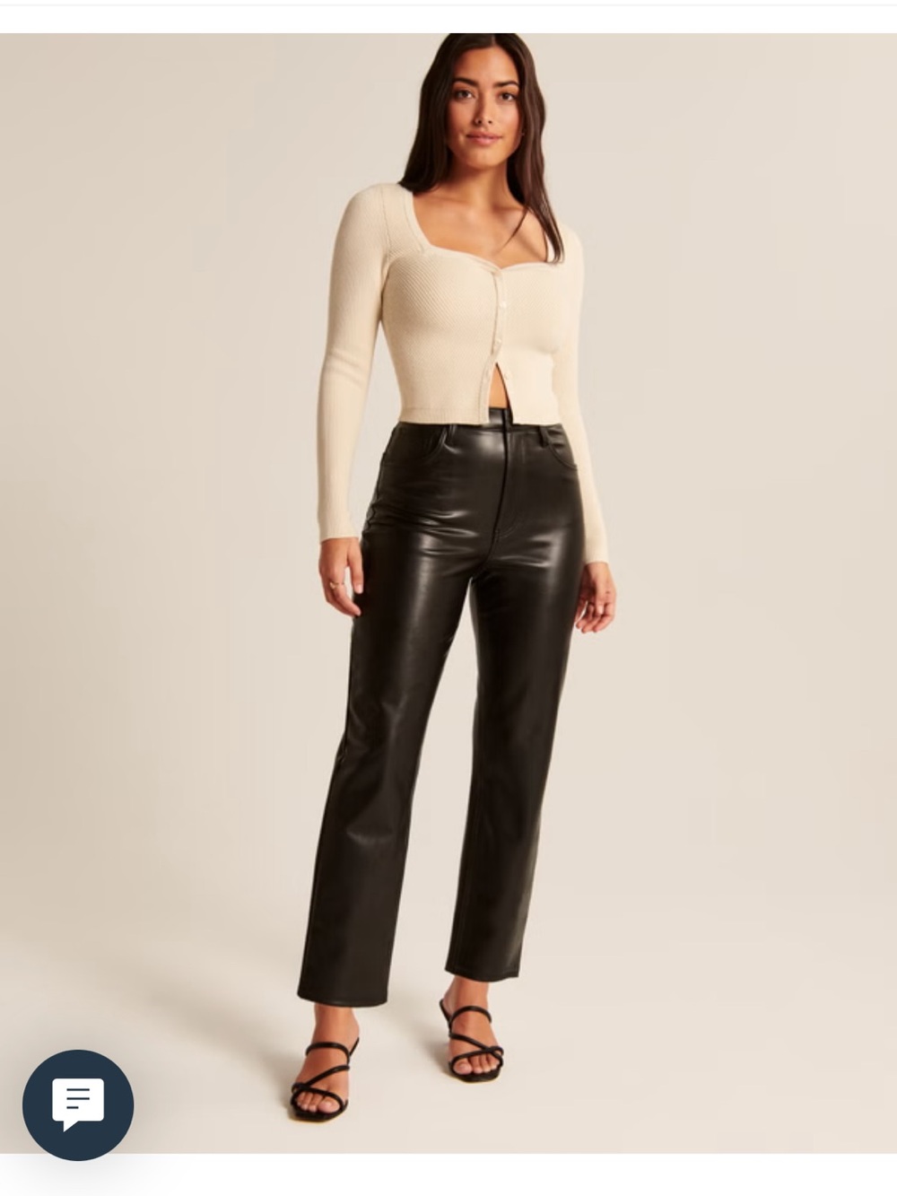 Abercrombie & Fitch Black Vegan Leather Ankle Straight Pants Curve Love Fit